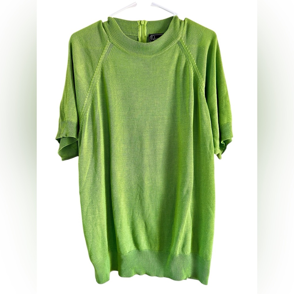 Vintage Rochelle California Chartreuse Green Acrylic Knit Short Sleeve 3XL XXXL - Picture 4 of 5